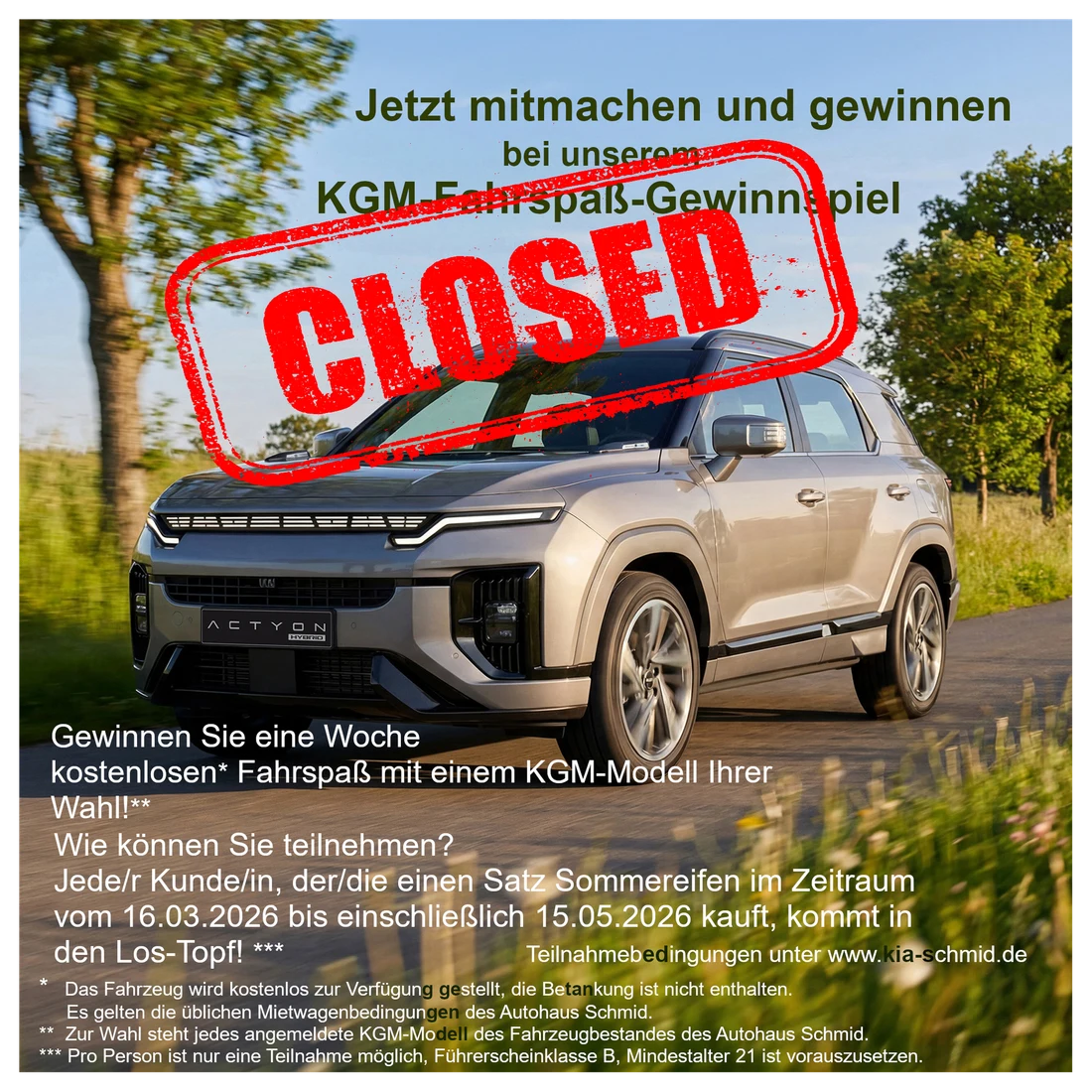 Originalplakat: Gewinnspiel geschlossen